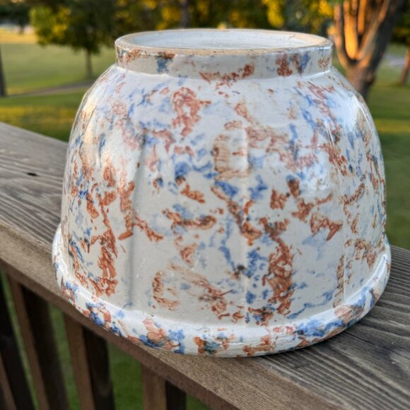 Red Wing Spongeware Stoneware Paneled Mixing Bowl 8" Rustic Blue Brown Vintage - Picture 6 of 16